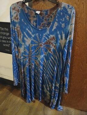 KATHMANDU IMPORTS long sleeve tye dye mini dress